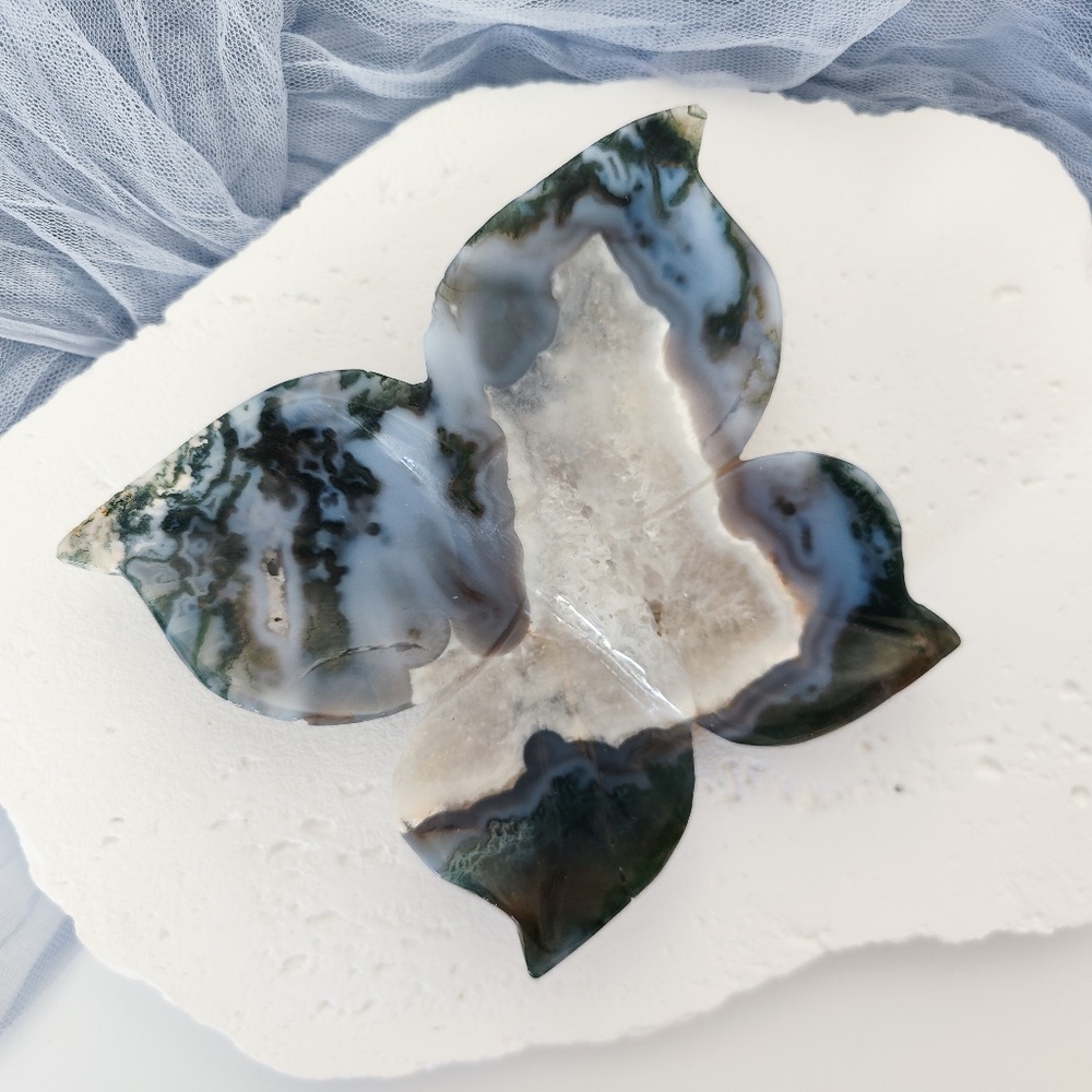 Blue Moss Agate Butterfly Trinket Bowl Jewelry